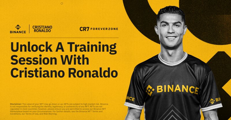 binance's tweet photo. Drop 3 is live and there are 50,000 CR7 ForeverZone boxes up for grabs, each containing a unique NFT!

Open them for a chance to win exclusive rewards including the Golden Ticket to hang out with @Cristiano Ronaldo in person.

Everything you need to know ⤵️