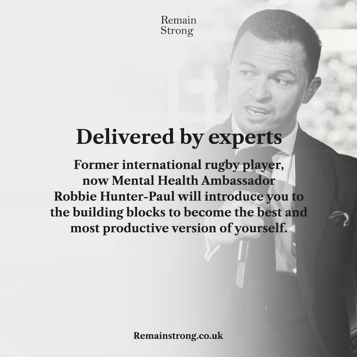 remainstronguk's tweet photo. Looking for expert advice surrounding mental wellness? 

Mental Health Ambassador @RHunterPaul will introduce you to the building blocks to become the best and most productive version of yourself in our #Community programme. 🙌

➡️ More here: https://t.co/qwRUx5HtaT https://t.co/3m0YsU8hrN