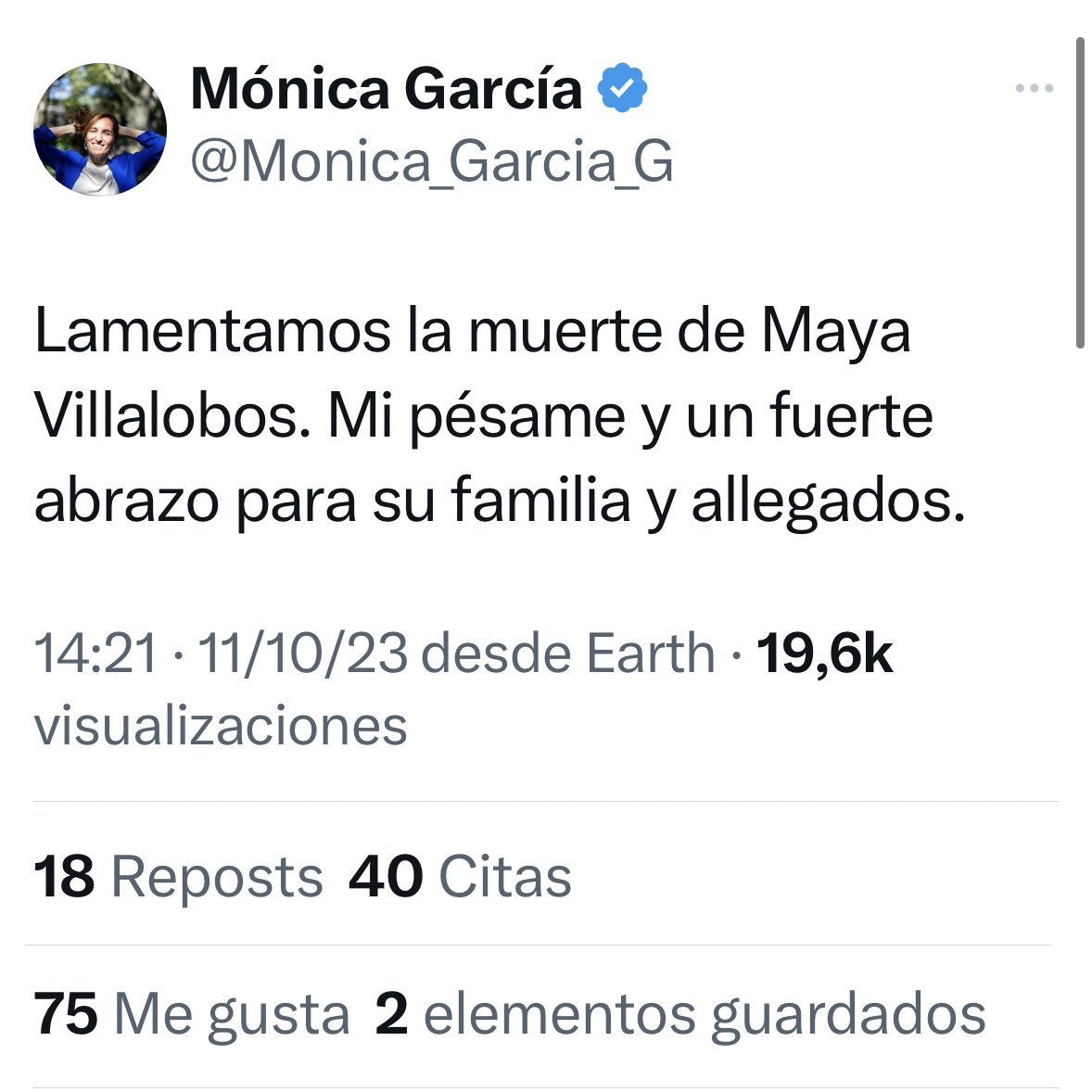 Mónica García cuando la víctima es de Palestina: asesinato.

Mónica García cuando la víctima es de Israel: muerte.

Hamás Madrid.