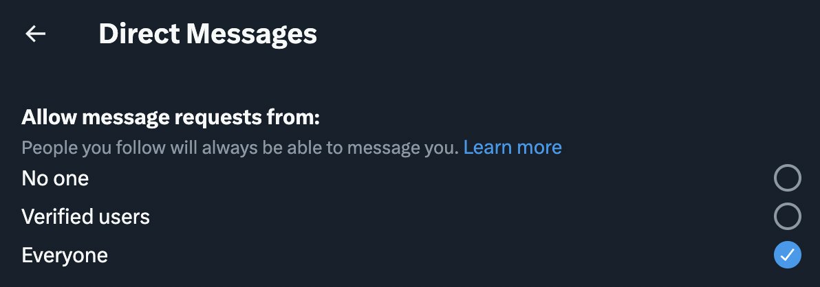 If you get a lot of leads from Twitter (like me) remember to make sure anyone can direct message you, not just verified users.

Very annoyed I've only just realised no one could contact me for a while because they automatically changed this but that's X for you 🙄