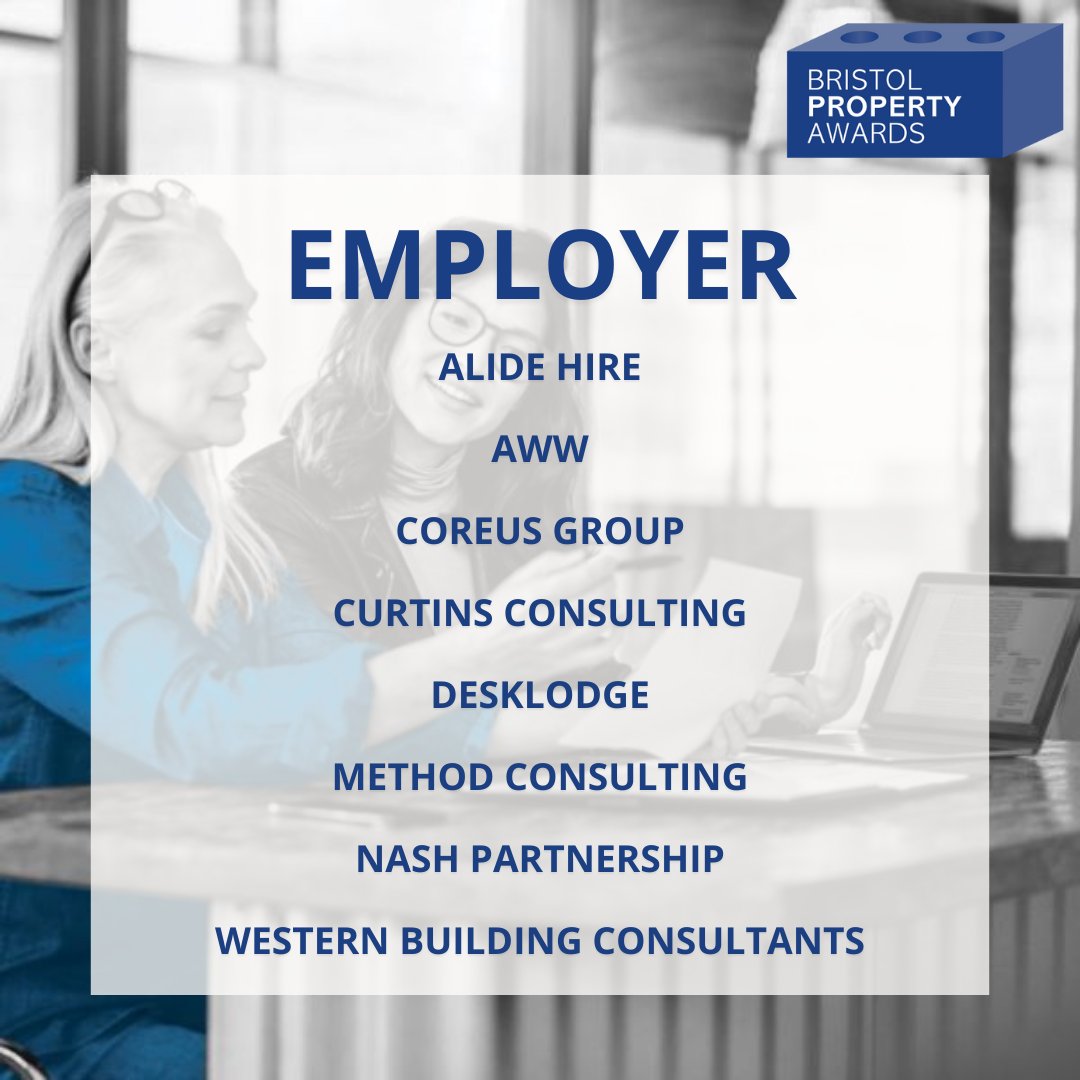 Bristol Property Awards (@brispropertyawd) on Twitter photo Our Employer Finalists are: <a href="/AlideHire/">Alide Hire Services</a>, <a href="/AWWinspired/">AWW</a>, <a href="/CoreusGroup/">Coreus Group</a>, <a href="/CurtinsConsult/">Curtins</a>, <a href="/DeskLodgeBRS/">DeskLodge Bristol</a>, @MethodLLP, <a href="/NashPLLP/">Nash Partnership</a> and <a href="/westernbuilding/">WBC Group (Western Building Consultants)</a>
Congratulations to you all!
#BristolPropertyAwards Our Employer Finalists are: <a href="/AlideHire/">Alide Hire Services</a>, <a href="/AWWinspired/">AWW</a>, <a href="/CoreusGroup/">Coreus Group</a>, <a href="/CurtinsConsult/">Curtins</a>, <a href="/DeskLodgeBRS/">DeskLodge Bristol</a>, @MethodLLP, <a href="/NashPLLP/">Nash Partnership</a> and <a href="/westernbuilding/">WBC Group (Western Building Consultants)</a>
Congratulations to you all!
#BristolPropertyAwards