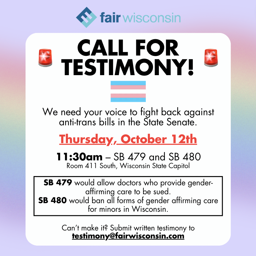 🚨 URGENT ACTION NEEDED! 🚨 

Republicans are now fast tracking anti-trans bills in the State Senate, and we need your voice to fight back. 

Join us at the State Capitol tomorrow morning as we share our stories and stand in opposition to these harmful bills. 🏳️‍⚧️