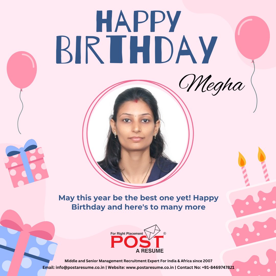 Wishing a very Happy Birthday to the incredible Megha Lakhalani!
🎂🎈🎁 Let the celebrations begin, and let your dreams soar! 🌟🎉🎊🥂🍰

#HappyBirthday #BestYearYet #Celebrations #JoyfulJourney #postAresume
