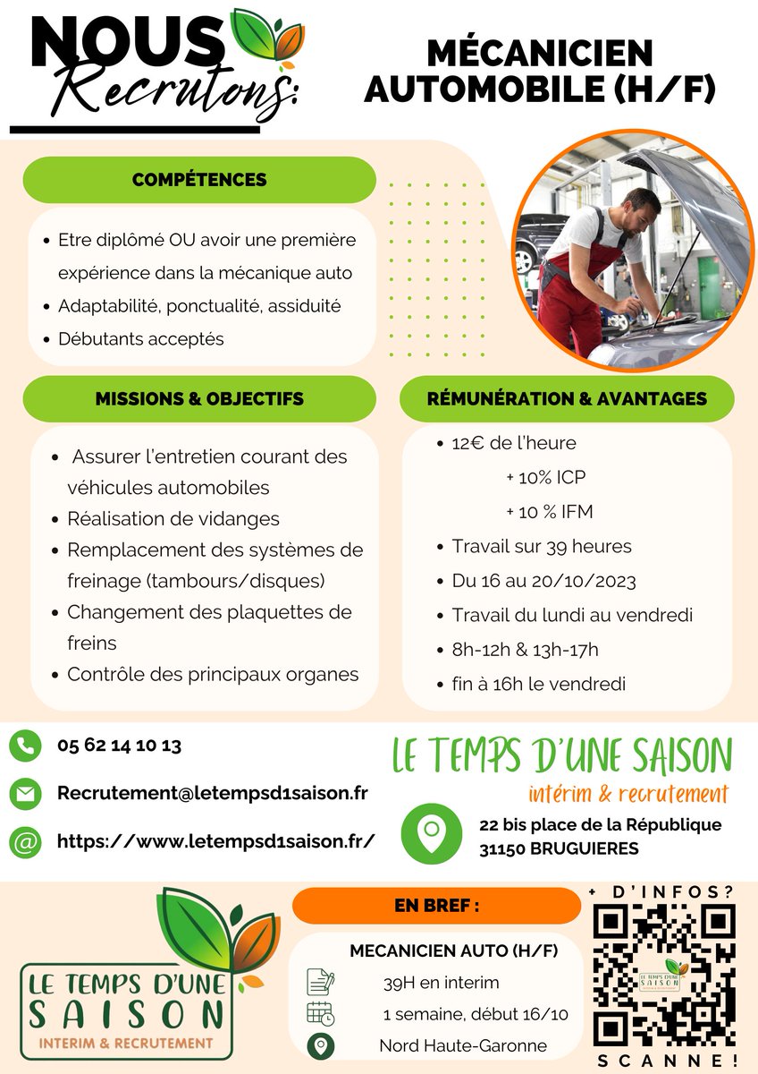 KolvenInterim's tweet photo. offre d'emploi #INTERIM, #Mécanicien #Auto, dans le Nord Toulousain https://t.co/xsDfKfBLCD