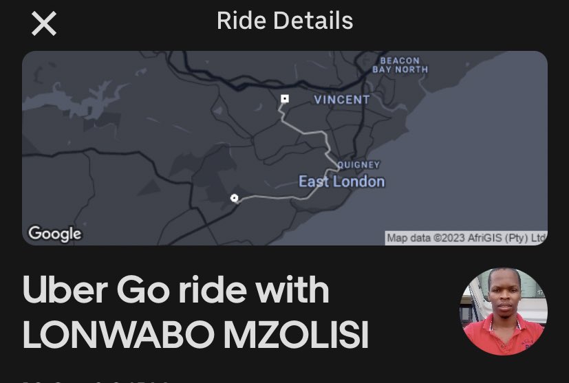 It was raining heavily yesterday when my parents landed eKing Phalo. I requested an Uber for them, called this guy- Lonwabo Mzolisi- informing him the Uber is not for me. He called when he got there, told me he can’t park by the entrance, I described the parents and he picked