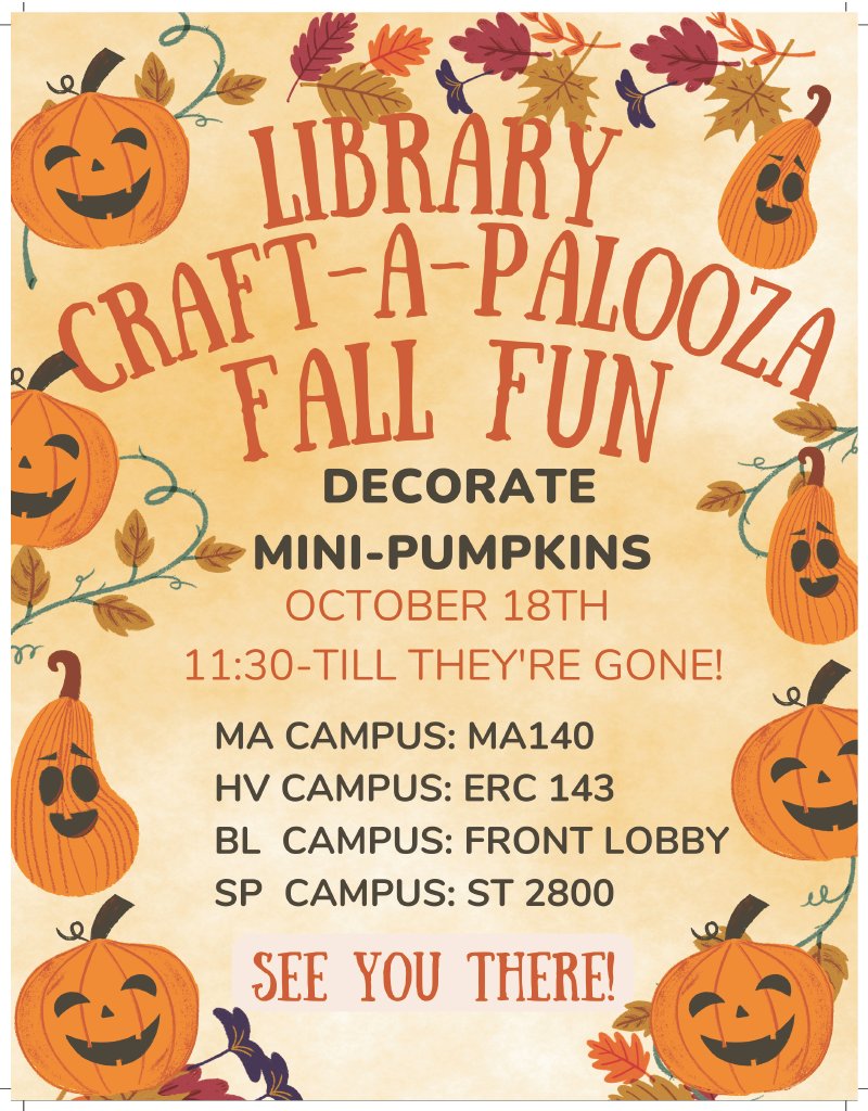 PellissippiLib's tweet photo. Celebrate spooky season with us by decorating some mini-pumpkins on October 18th at every campus library. Event starts at 11:30 - whenever we run out of supplies. Location details below... https://t.co/BgfVQXGdmo