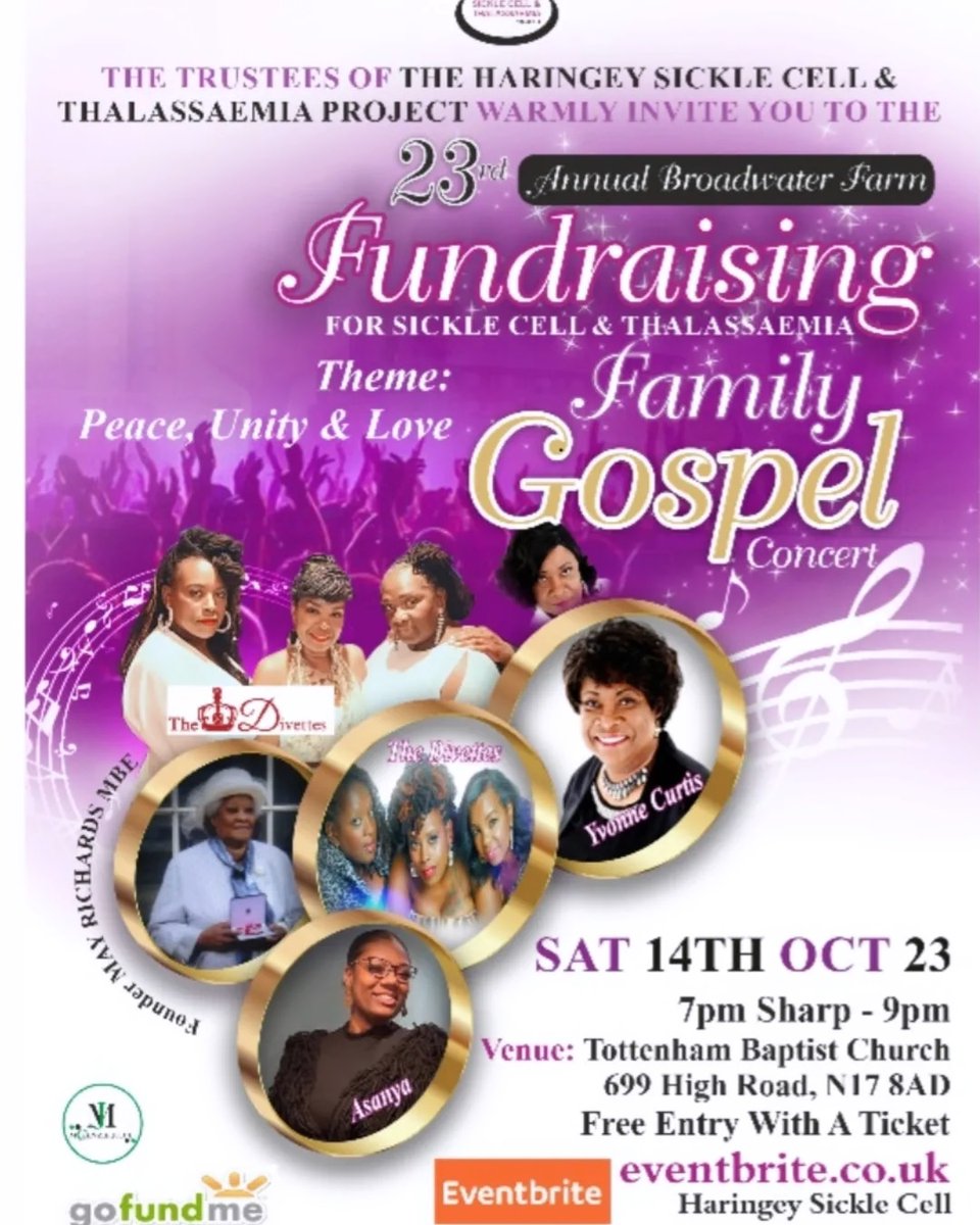 socadivettes's tweet photo. This Saturday we'll be lifting our voices and singing for the Lord at the Annual Gospel Concert which we loyally support no matter what else is in the diary!

This is a charity event in aid of Sickle Cell Anemia and Thalassaemia join us

See flyer for details.
#teamthedivettes https://t.co/Ig7ixBWP05