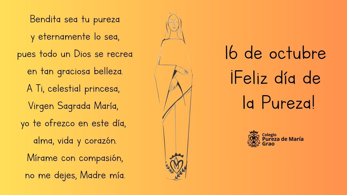 pmariagrao's tweet photo. Deseamos un feliz día de la Pureza a toda nuestra comunidad educativa. #100añoseducando #colegioconcertadovalencia #colegiovalencia #educacióninfantil #educaciónprimaria #educaciónsecundaria #bachillerato #pmaria #pmariagrao #purezademaria #purezademariagrao #delobuenolomejor https://t.co/Ig0GH05iYJ