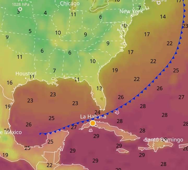 🌨️  Anuncian la entrada del primer frente frío a la región occidental para finales de esta semana.
⛈️Traerá consigo chubascos, lluvias y tormentas eléctricas y temperaturas más frescas.
ℹ️ Raydel Ruiz Sánchez, observador meteorológico
#Artemisa 
<a href="/InsmetC/">INSMET Cuba (METEOROLOGÍA)</a> 
<a href="/RcmCubana/">Revista Cubana de Meteorología</a>