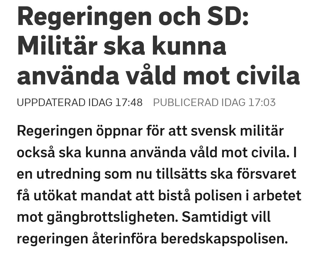 HejaLule's tweet photo. Era sjuka sjuka jävlar.
Det inte längre en slippery slope, det är ett lodrätt plan rakt ner i den fascistiska avgrunden för fan. 

Det här regeringshelvetets dystopiska politik måste ju motas medan vi ännu har några friheter kvar. https://t.co/9LG8bmYta2