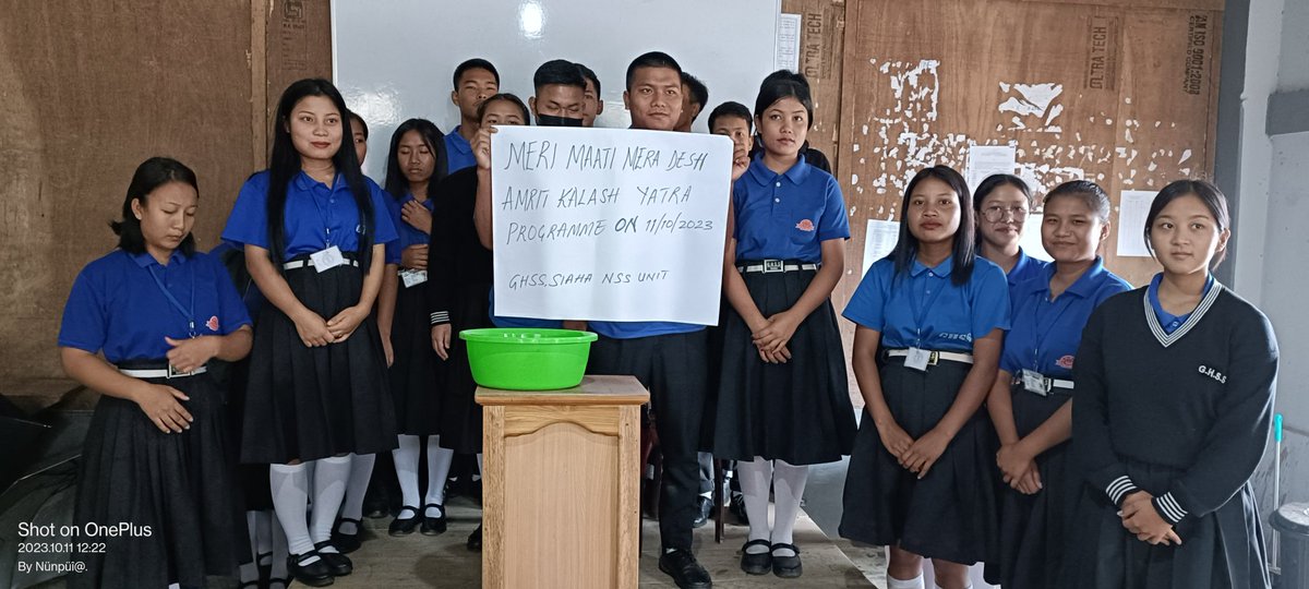 2Siaha's tweet photo. @HssSiaha Today i.e 11, October, 2023, GHSS, Siaha NSS Unit organised a 'Amrit Kalash Yatra' as a part of ' Meri Maati Mera Desh' programme by taking pledge and collecting soil in a pot at the Government Higher Secondary School, Siaha compound. https://t.co/zQY00OhyVO