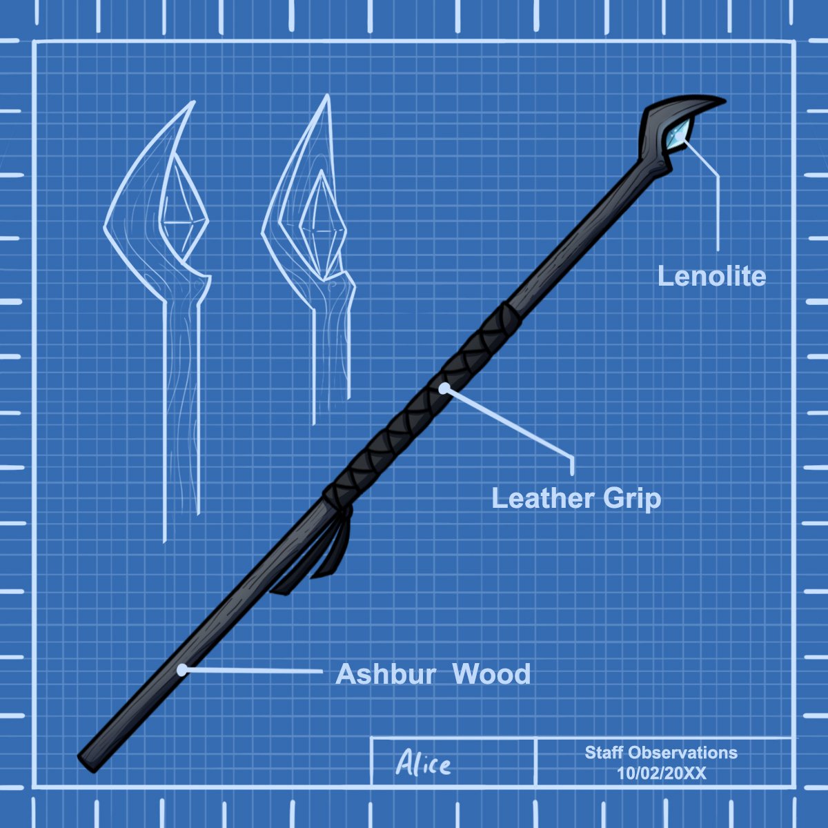 GlowShort's tweet photo. Our character Alice weilds a powerful staff. Here's a breakdown of what makes it so special! 💙 #abtsglow #blueprint #propdesign https://t.co/aMB6Y9pusA