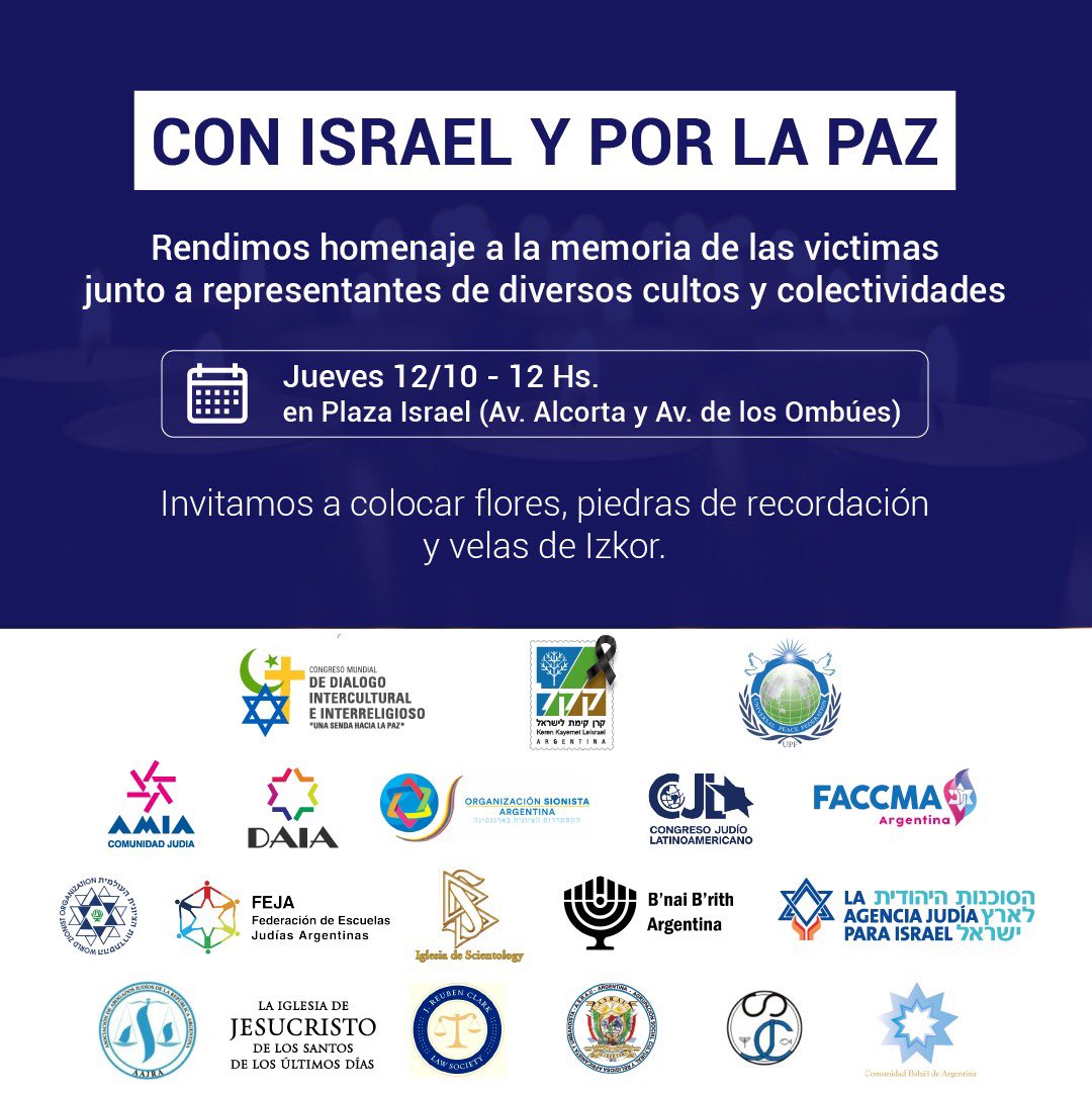 Apoyamos y participaremos del acto “Con Israel y por la Paz” organizado por <a href="/kklarg/">KKL Argentina</a> y distintas organizaciones mañana a las 12hs. en Plaza Israel.