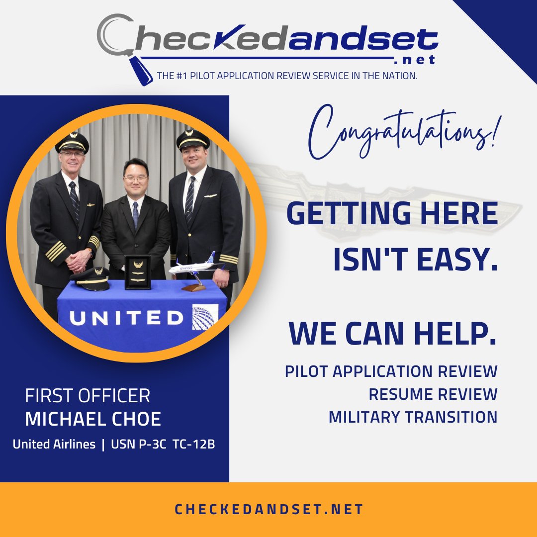 CheckedAndSet's tweet image. Congratulations, Michael!

Getting to @United isn’t easy.
We can help.

Schedule your consultation today.

#aviationjobs #pilotjob #aviationcareer #pilot #military #armedforces
#checkedandset