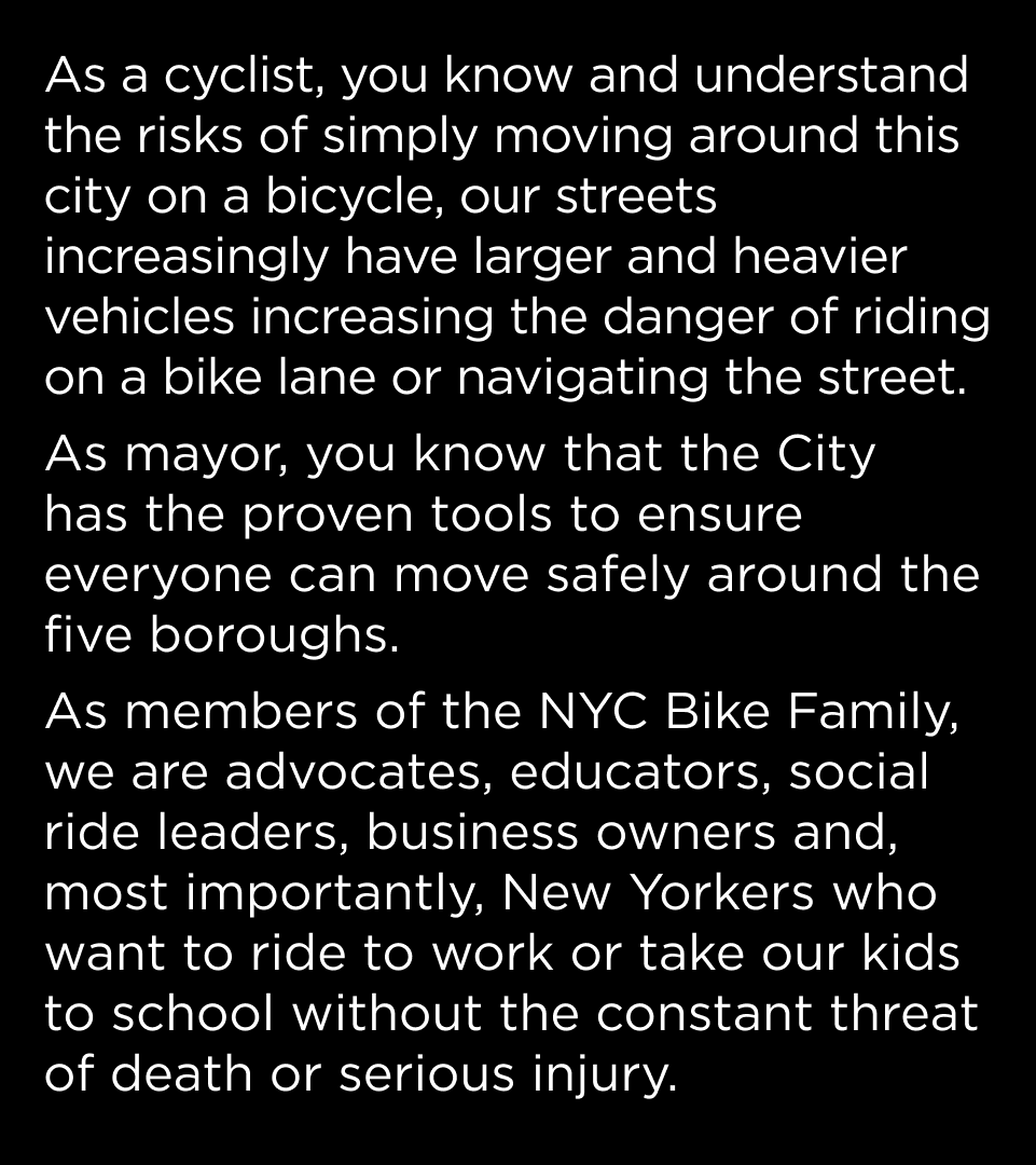 Mayor Adams: Act is now. Fast track the Streets Plan without additional delay or excuse. Lives depend on it.

Traffic violence has killed 26 New Yorkers riding bikes in 2023 — and we're on track for the second-deadliest year for riders in *recorded history*

We demand action now.