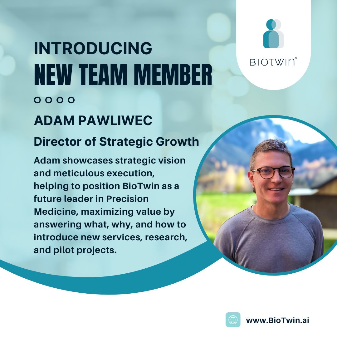 🌠Join us in welcoming Adam Pawliwec, to the BioTwin family as our Director of Strategic Growth! 
Adam brings a wealth of experience and a fresh perspective, leading strategic growth, innovative projects, communication, and meaningful user journeys. 
#BioTwin #DigitalHealth #AI