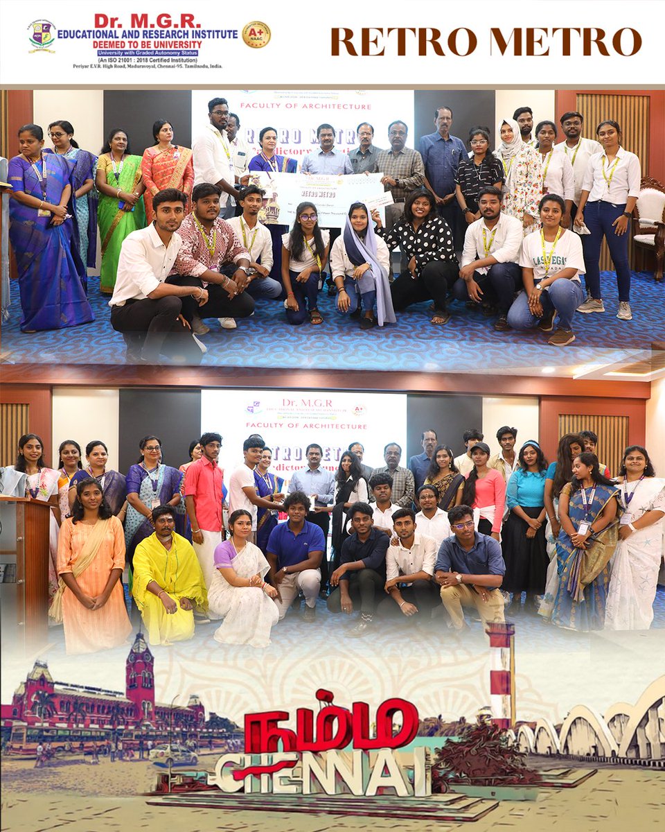 Stepping back in time with Retro Metro - an event portraying the retro of Namma Chennai, by the Faculty of Architecture. Happy to distribute the prizes and certificates to our architectural visionaries for their outstanding contributions.

#MGRERI #drmgr #retrometro #nammachennai