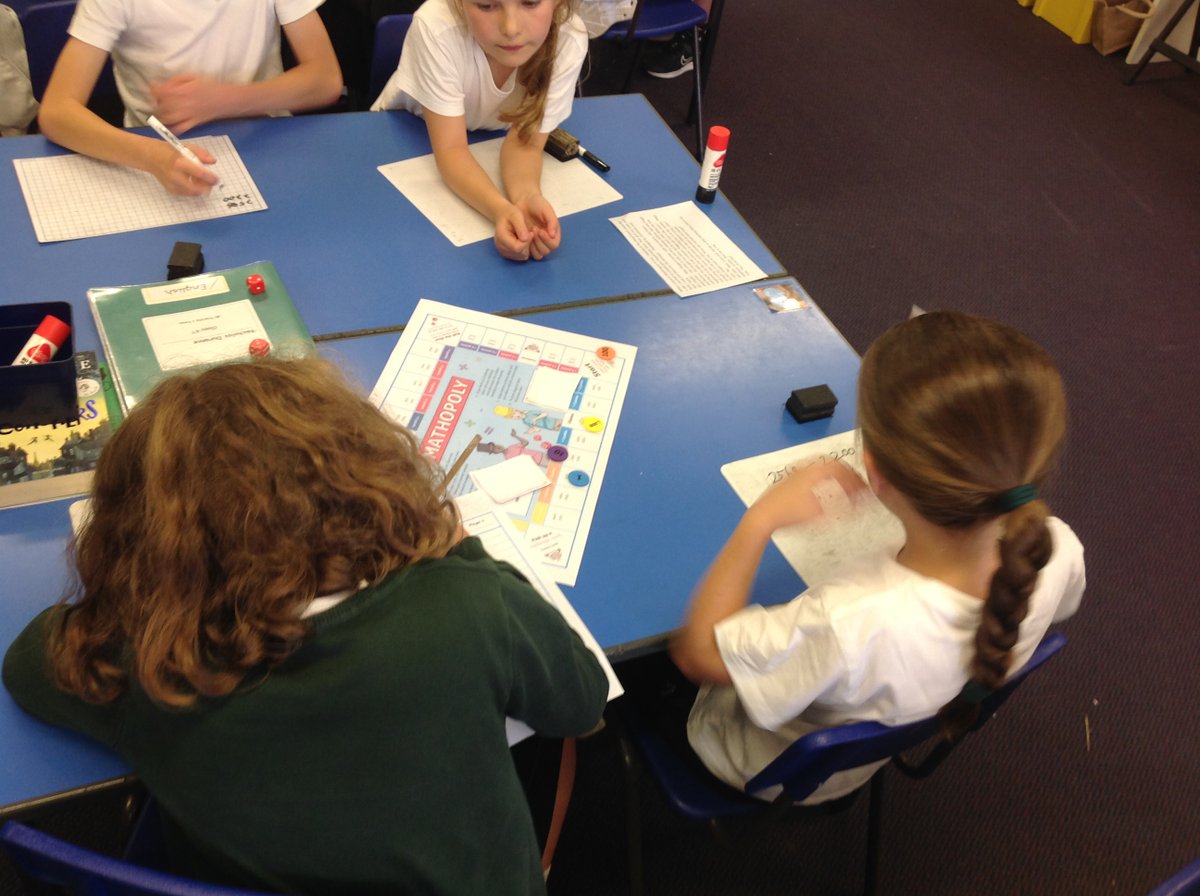 Foxes_Class's tweet image. Boring maths? Not in Year 4. We have found a way to transform a classic board game into addition and subtraction practice. Mathopoly sadly has no jail,  but we might introduce that next time. 
@SharksClass @WillowsCE