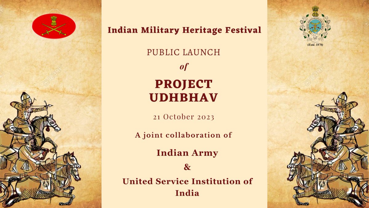 Military_Fest's tweet image. ✨ Witness the grand unveiling of "Project UDBHAV" at the Indian Military Heritage Festival on 21 October at Manekshaw Centre. Join us as we celebrate the glorious past and vibrant furture of the armed forces.  🇮🇳💡 #IndianMilitaryFestival #ProjectUDBHAV #InnovationUnveiled