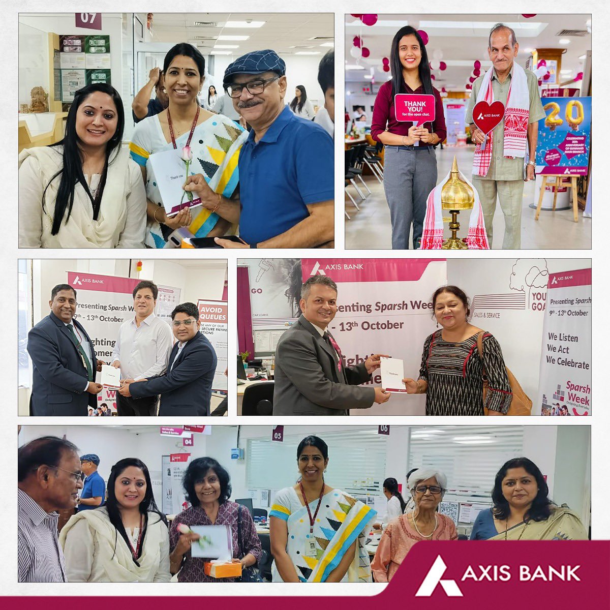 AxisBank's tweet photo. Throughout Sparsh Week, we had the pleasure of capturing special moments with our wonderful customers who visited our branches. A big thank you to our esteemed customers for making it so special.
#SparshWeek #AxisBank #DilSeOpen https://t.co/CEtRPb2nbY
