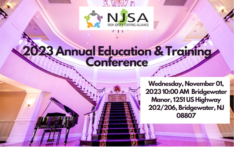 Join us at NJSA's Annual Conference, the region's staffing training event for owners, managers, sales, and recruiting professionals of direct hire and temporary staffing firms. 

#NJSA #NewJersey #Network #Staffingagencies