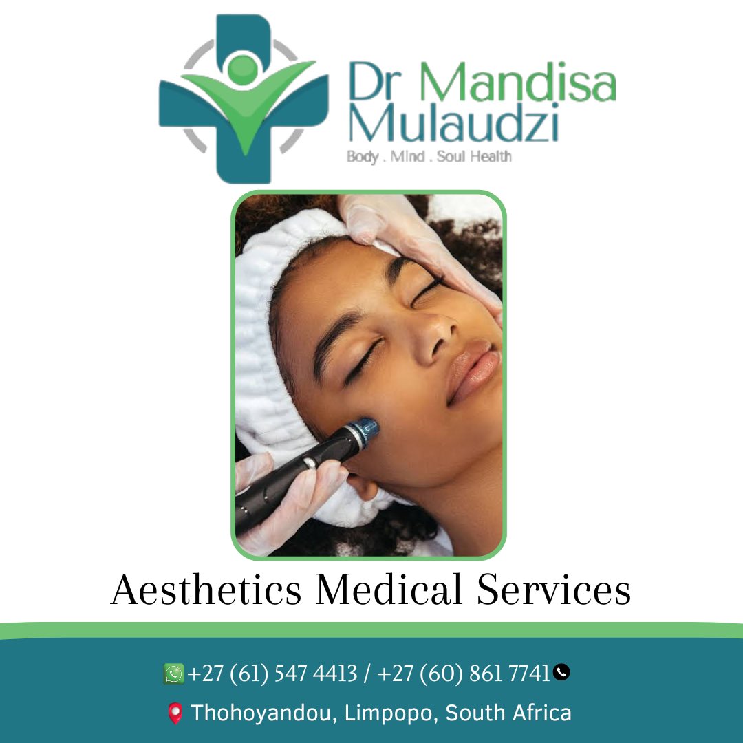 mandisamulaudzi's tweet photo. For Aesthetics Medical Services 

Book with Doctor Mandisa Mulaudzi in Thohoyandou 

Dr Mandisa Mulaudzi is a General Practitioner and a Certified Aesthetician. 

To book:
0615474413

#VhuvhambadziDrive  #skin #drmandisamulaudzi https://t.co/2PBu305mP3