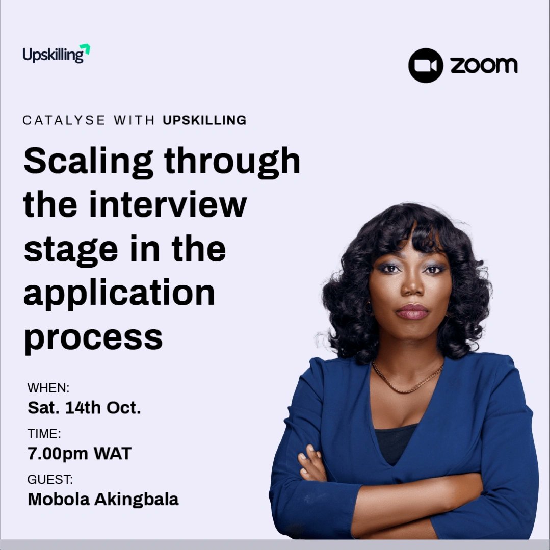UpSkillng_'s tweet photo. You know how sweaty your hands get when you're being interviewed? How you struggle to get words out and forget everything you prepared for? We can help. In our upcoming webinar, @babesmobee will share key tips on how to scale through &amp; get your dream job. 
https://t.co/YsGCUeXqOa https://t.co/HyOIxEkTwf
