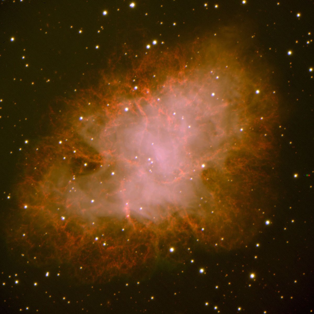 ahenk75's tweet photo. Crab Nebula, M1, 6,500 light-years away, in Taurus, an expanding remnant of a star's supernova explosion. Japanese &amp; Chinese astronomers recorded this violent event in 1054 AD🔭Img1 w/my @Unistellar #eVscope on Oct8🚀#Img2 by VIMOS https://t.co/JBicAXs0rH #Space #technology https://t.co/Fu2UcAQjMd
