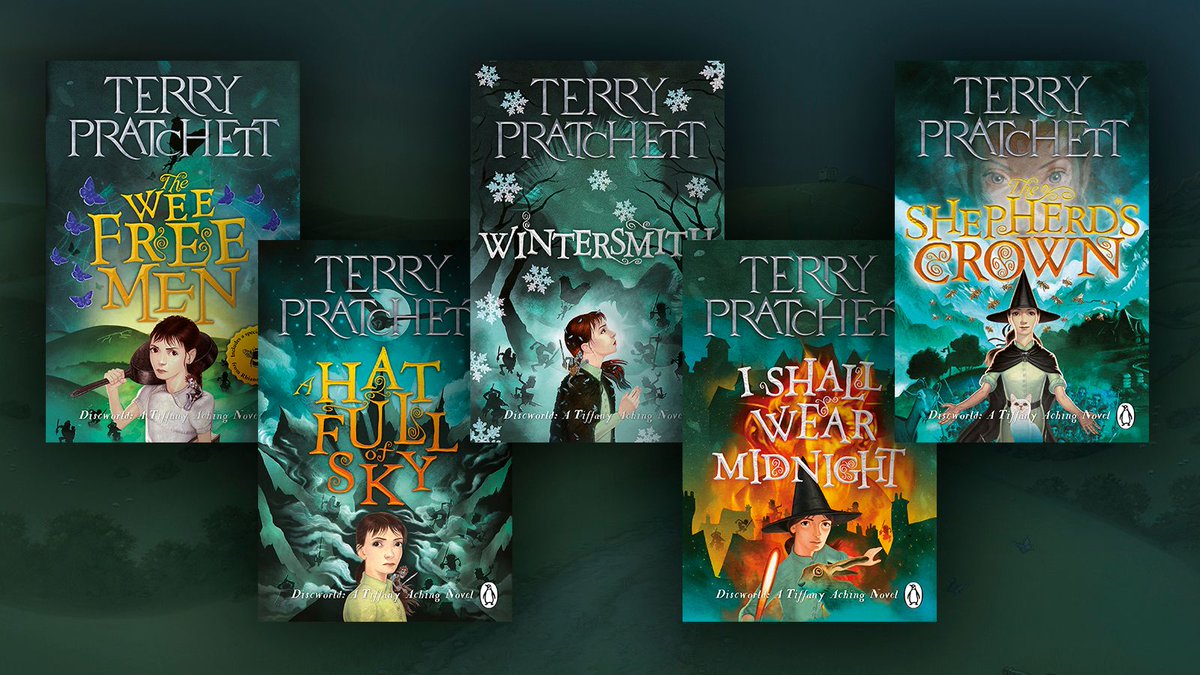 PratchettOnline's tweet image. We&apos;ve heard you asking, and today we&apos;re excited to unveil the brand new covers for the Tiffany Aching books in @terryandrob&apos;s Discworld series. Designed by Leo Nickolls, with artwork by @PaulKidby. Available 9th December 📚

terrypratchett.com/discworld/new-…