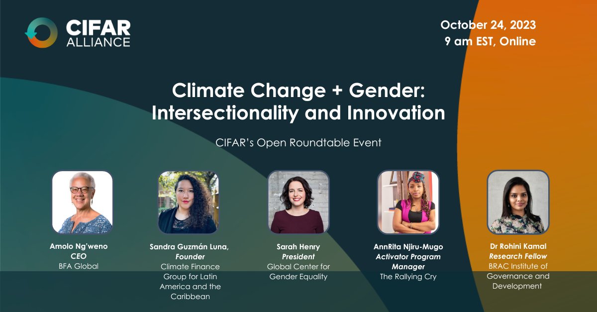 How do climate shocks &amp; stresses impact women? Join the CIFAR Alliance's upcoming roundtable discussion to understand the effects of climate change on women &amp; the recommended actions for gender-intentional approaches.

🗓️ 24th October
⏰ 9 am EST

Sign up: bfaglobal.zoom.us/meeting/regist…