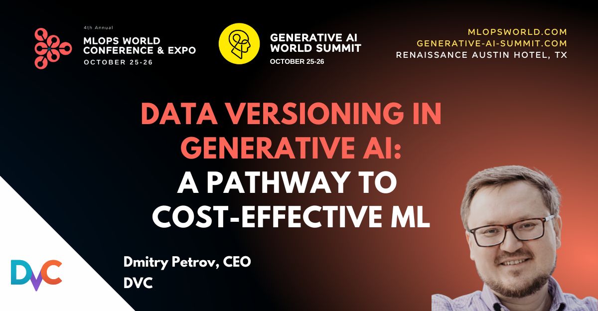 MLOpsWorld's tweet image. 🚀 Dive into the world of #DataVersioning in the realm of Generative AI with the brilliant Dmitry Petrov at the 4th MLOps World/Generative AI World Summit! 🌐Uncover pivotal insights on how generative AI is reshaping data management. #MLOpsWorld2023