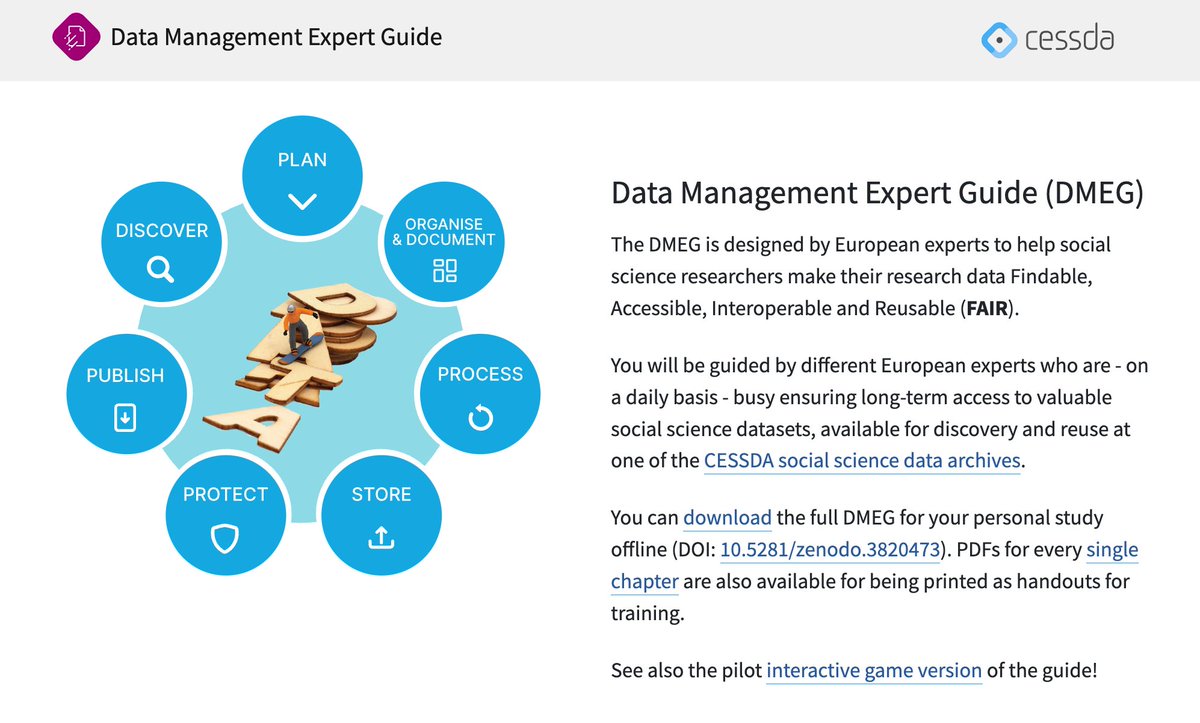 CESSDA_Data's tweet photo. 💠Get to know @CESSDA_Data data management expert guide #DMEG!
In 7 chapters you can find lots of information on planning, processing, storing and finding data! 
Every chapter has a section for you to adapt your data management plan #DMP.
Discover it here➡️https://t.co/tEVig7RplV https://t.co/DuzdKLW0DB