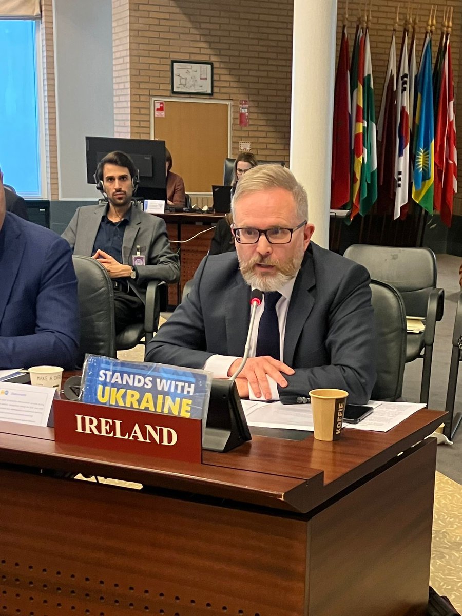 DisarmamentIRL's tweet photo. Day 2 @ #OPCW #EC104 today, 🇮🇪:
- Expressed grave concern at reports of 🇷🇺use of riot control agents as method of warfare in 🇺🇦
- Reiterated that such use is prohibited under CWC
- Urged 🇷🇺 to respond to these reports and cease disinformation campaigns https://t.co/MnuUAdTM43