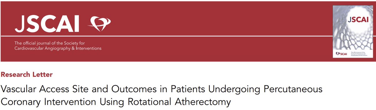 📑#PCI using #Rota through #RadialFirst vs. #Femoral access 💡#RadialFirst was associated w a lower risk of in-hospital #bleeding & vascular complications compared to #Femoral access. ➡️doi.org/10.1016/j.jsca…
