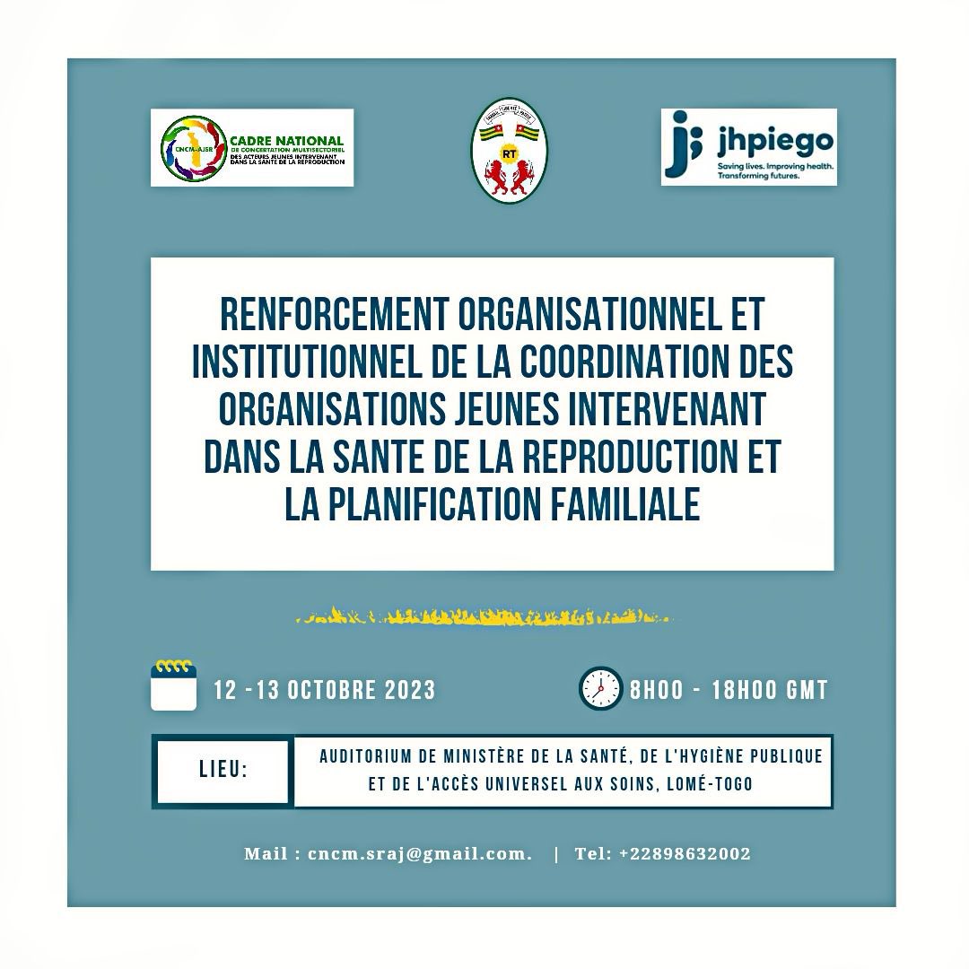 Une rencontre  où toutes les OSC de Jeunes intervenant dans la santé de la reproduction au Togo vont échanger sur les progrès et les défis en matière de la Santé de Reproduction et Planning Familial dans chaque région,unpartage d’expériences
#DSSR
<a href="/DMPASCNow/">DMPA-SC Accelerating Access</a>
<a href="/POuagaPF/">Partenariat de Ouaga</a>
