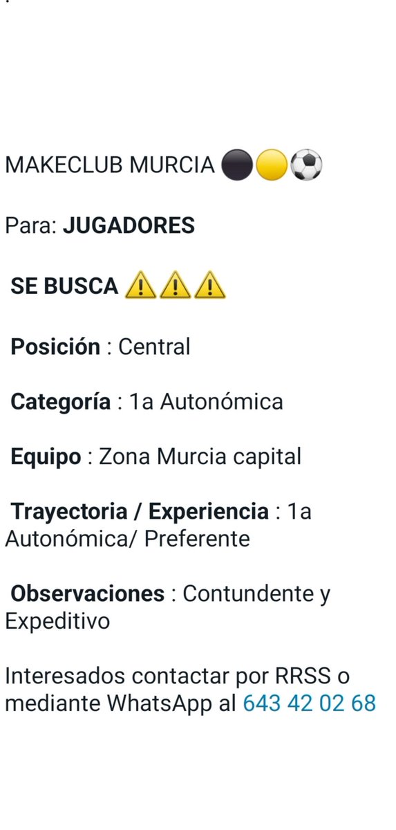 SE BUSCA🚨🚨🚨
CENTRAL SENIOR
🟡⚫⚽
Interesados MD y WhatsApp