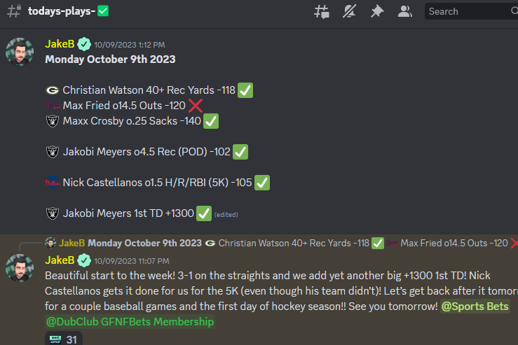 GFNF__'s tweet image. We got carried away with 4 x 1st Touchdowns in a row but our unit calls for Monday &amp;amp; Tuesday have been 💥🚀💪🔥

LIKE + RETWEET - we will DM 1 of you for a FREE week of GFNF Bets 

#sportsbettingtwitter #DraftKings