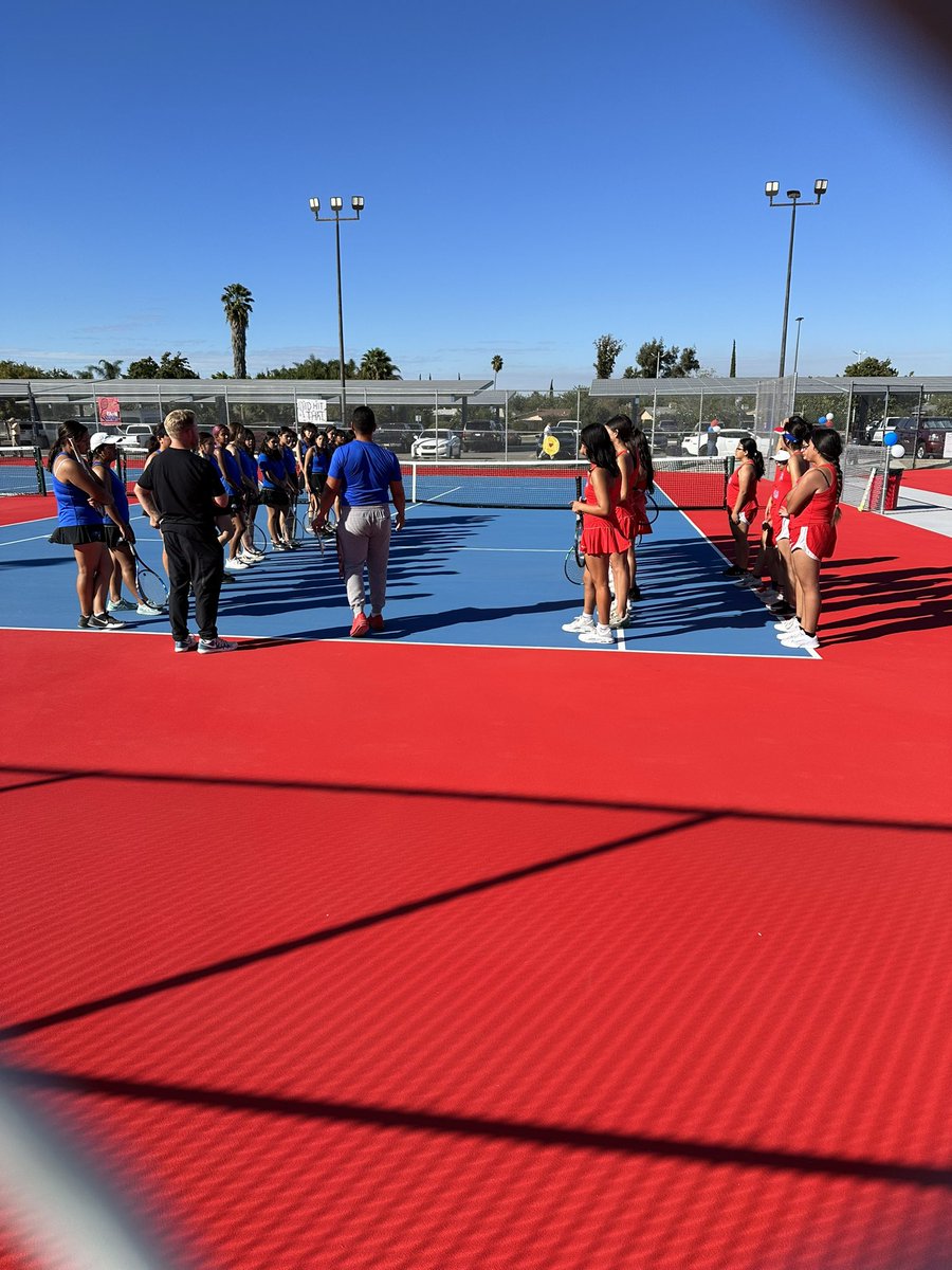 Yesterday we had the ribbon cutting for our brand new tennis courts 🎾💙❤️. Thank you <a href="/MaderaSouth/">Madera South Athletics</a> for allowing us to practice at your courts the last year! We are so excited to practice and play at home again 🦅