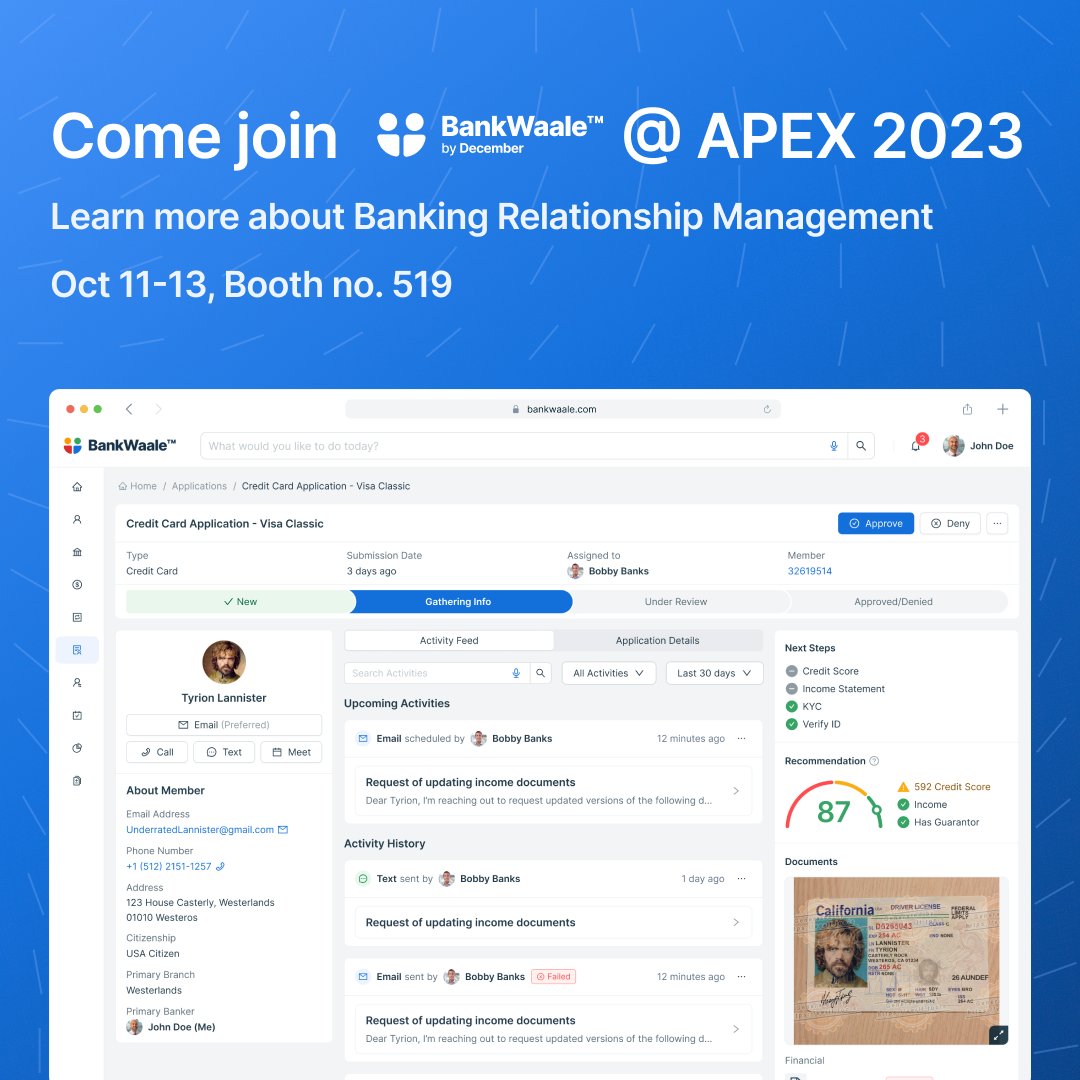 TechDecember's tweet image. There has never been a better time to revisit your CRM strategy if you are a Credit Union. See why at bankwaale.com/ccua-apex-2023 and let the BankWaale (Bank Waa Lay) platform help you take your Marketing, Sales and Customer Service to the highest levels. @abbrevtalk @stonesational