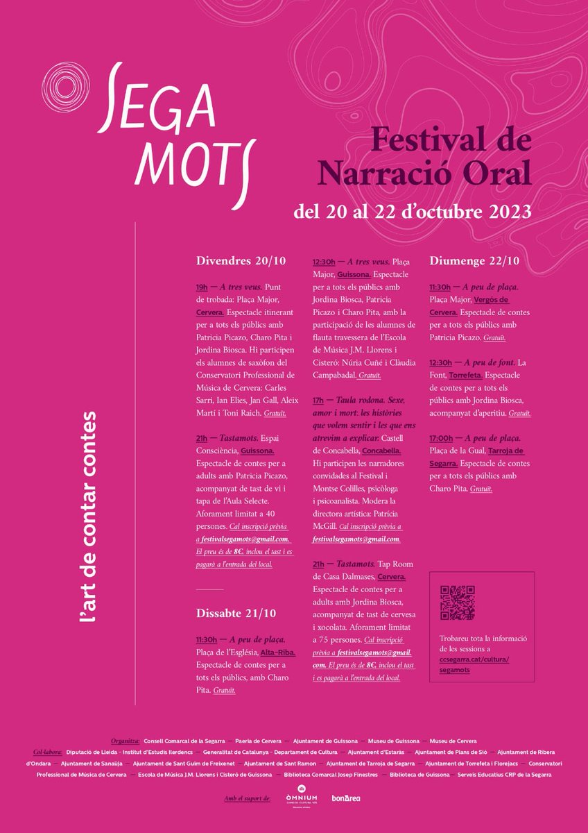_AEDA_'s tweet photo. 📢A partir del próximo viernes 20 se celebrará una nueva edición del Festival de Narración Oral "SegaMots, en La Segarra (Lérida).
Aquí toda la información:
👉https://t.co/kT0tcPzWIX
#NarraciónOral #SegaMots https://t.co/r1AqS6hk9m