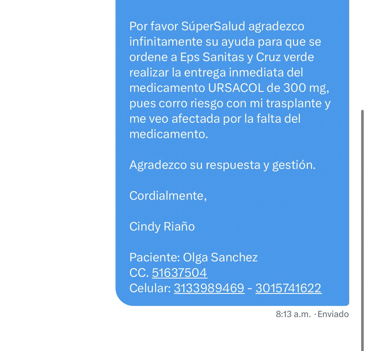 RianoCindy's tweet photo. Buenos días, 
Por favor @Supersalud @sanitas @CruzVerdeCo ayuda urgente! 🚨 https://t.co/ZzdP7pWHy0