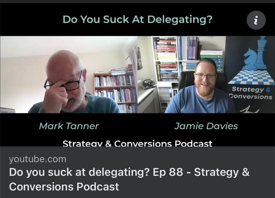 RealJamiedUK's tweet photo. Episode 88 now available.
Strategy and Conversions podcast.

Listen to it on all platforms - Apple, Spotify, Amazon… or watch it on YouTube:

Do you suck at delegating? Ep 88 - Strategy &amp; Conversions Podcast
https://t.co/d6XJZcLPsC

#podcast #strategyplanning #strategyexecution https://t.co/YhKHIeYUbc