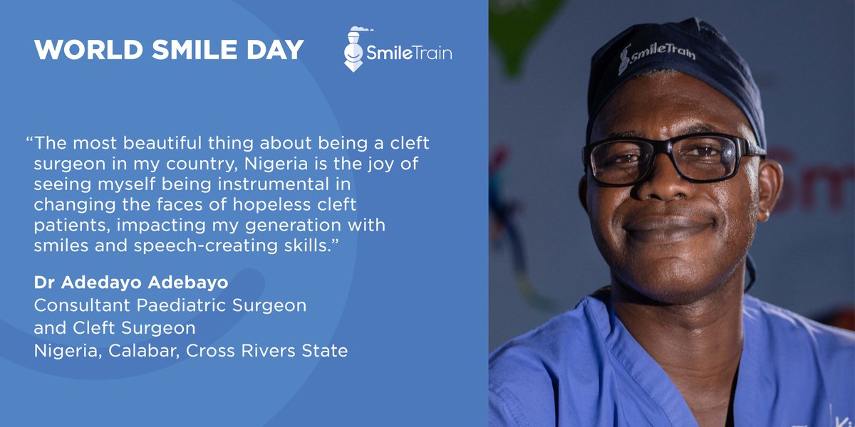 SmileTrainAfric's tweet image. "Ce qu'il y a de plus beau dans le fait d'être chirurgien, c'est la joie de  contribuer à changer le visage des patients atteints de fentes, en leur donnant le sourire." Dr Adedayo Adebayo, chirurgien pédiatrique et chirurgien spécialiste des fentes, Calabar,Nigeria,
#Smilemaker