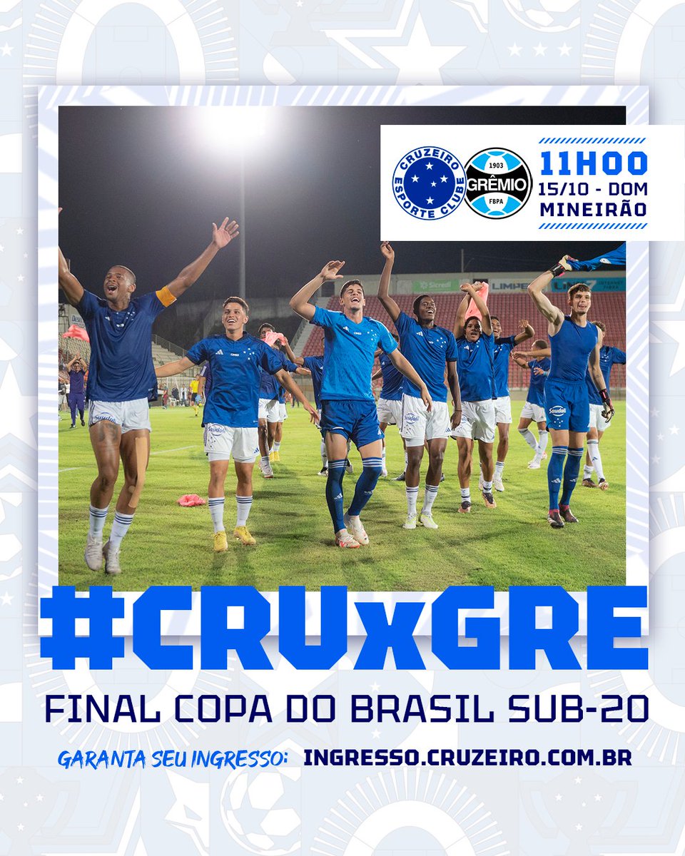 Cruzeiro's tweet image. Vendas abertas para a final da Copa do Brasil Sub-20, no Mineirão! 🏆

🎫 O @socio5estrelas tem prioridade na compra e pode adquirir ingressos a partir de R$5.

🔴 Vermelho Inferior - Inteira: R$ 10 / Meia: R$ 5
🟣 Roxo (Inferior) - Inteira: R$ 20 / Meia: R$ 10
Garanta o seu em