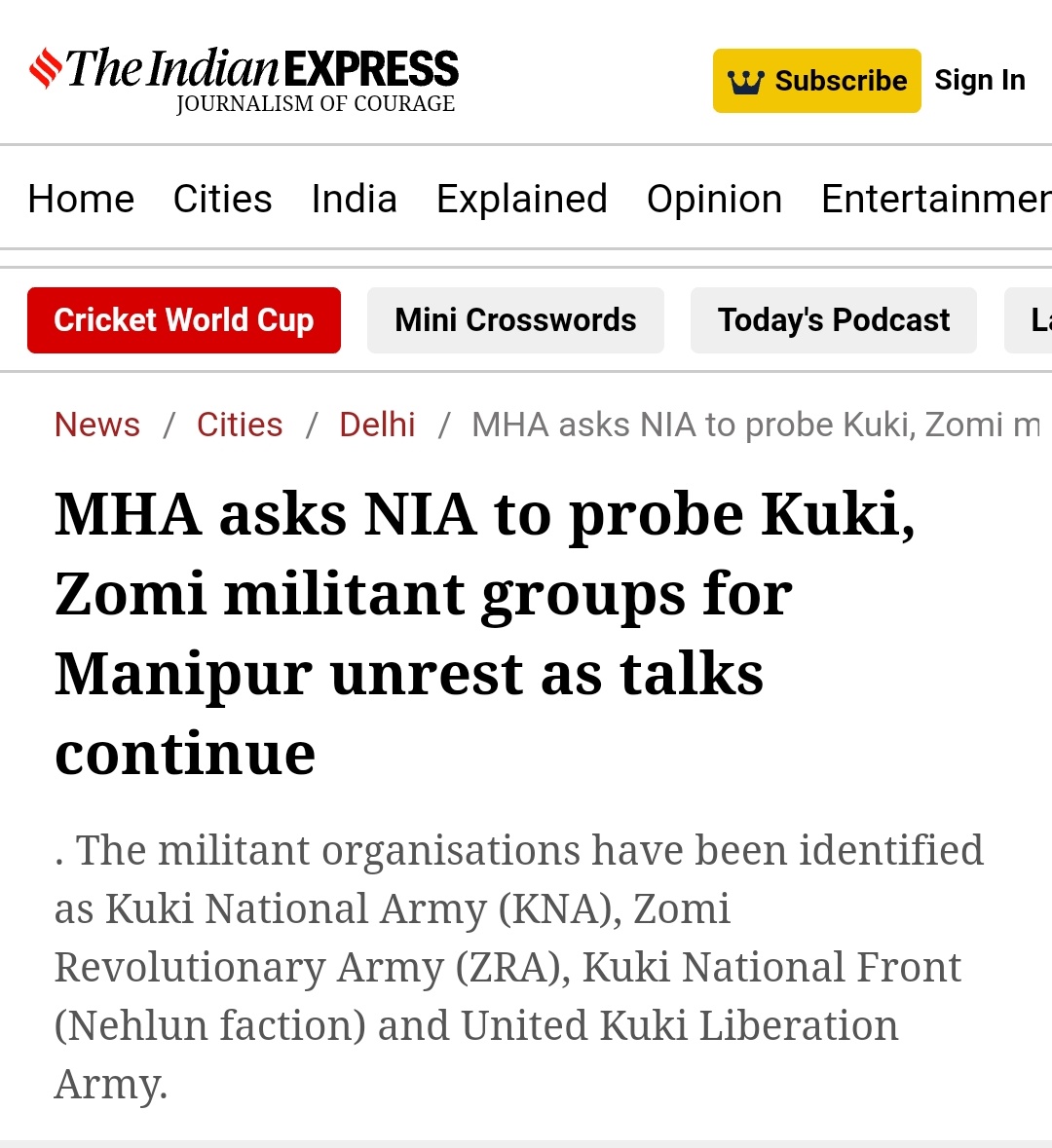 creator_hacker's tweet photo. Breaking: MHA calls in NIA to probe Kuki and Zomi militant groups - KNA, ZRA, Kuki National Front, and United Kuki Liberation Army - amidst ongoing Manipur unrest. Stay tuned for updates. 
#IStand4Manipur 
 https://t.co/uYL1WPEH0x https://t.co/HHRbAn2lm4