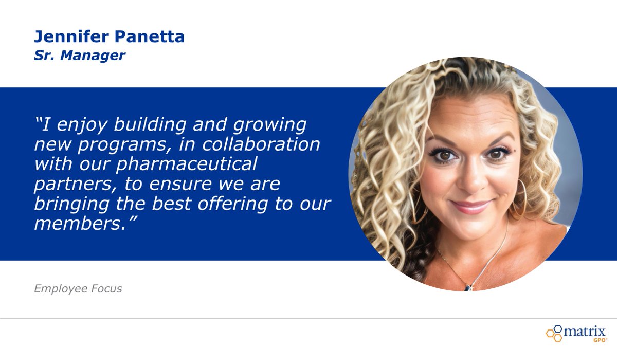 Jennifer, our #BusinessDevelopment Sr. Manager, and her team provide pharmaceutical and service portfolios and rebate programs that support our members' unique #MedicalPractices. Learn how Jennifer assists our members here: bit.ly/3PSKbdE #MatrixGPO #MeetTheTeam