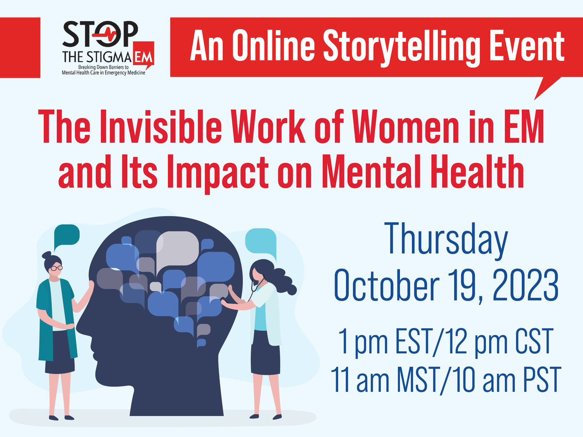 Learn about the unique burdens carried by women in #EmergencyMedicine and their impact on mental health in our #StopTheStigmaEM webinar next week! Register now: ow.ly/c7Ly50PVlxY