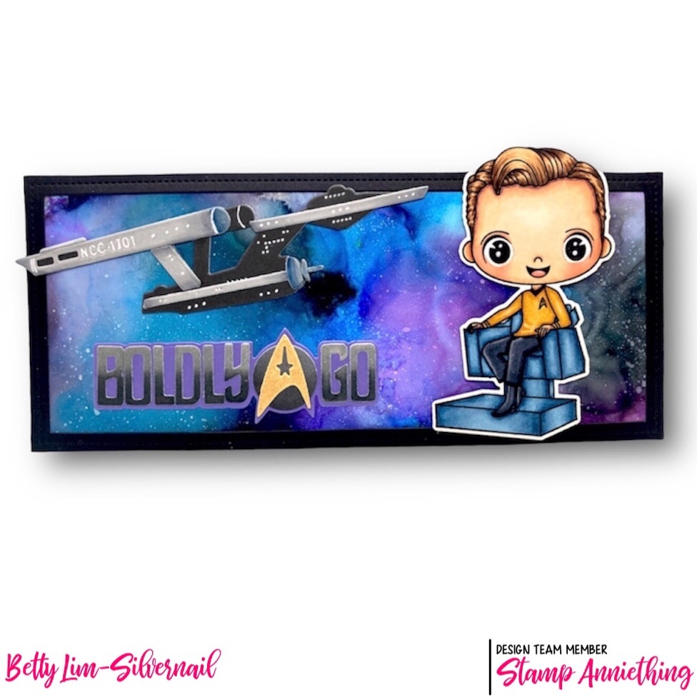 StampAnniething's tweet photo. Day 1 of October Sneak Peeks. Boldly Go with this new Release! Meet James - I don't believe in a No Win Scenario, his matching outline die, the NCC 1701 Ship Builder Die,  Boldly Go word die and the Computer Stencil! Take a look at the awesome collection! #stamping #cardmaking https://t.co/jDgvRopgmG