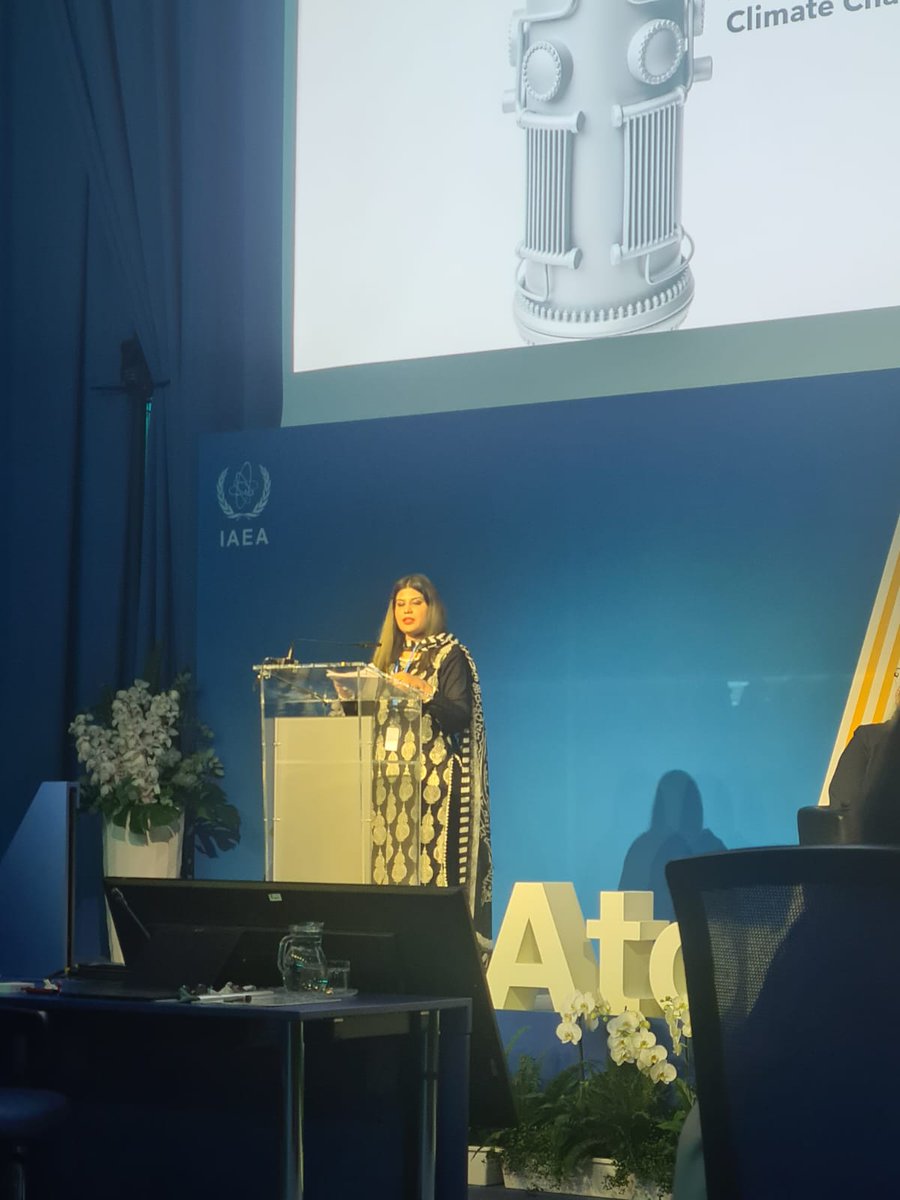 CISS_Islamabad's tweet photo. CISS in Vienna | CISS Associate Director Research @Anum_A_Khan presents her paper titled "Evaluating Small Modular Reactors (SMRs) for Mitigating Climate Change" at the @iaeaorg #ATOM4NETZERO Conference on #ClimateChange and #NuclearPower.
In her presentation she highlighted that energy deficient and economically strained countries like #Pakistan, nuclear power is sustainable, clean, and a green source of energy in the overall energy mix. There is a general non-controversial consensus in Pakistan regarding addressing energy demands through an increase of the share of nuclear technology in the energy mix. In this regard, these evolutionary, innovative and cost-effective nuclear power systems can possibly present solutions to address Pakistan’s energy demands while helping combat #climatechange. In the regions like #Balochistan and Thar where there are scarce water resources, or areas which face water stress like the coastal region of Sindh, #SMRs could be deployed to address #Pakistan’s energy demands.