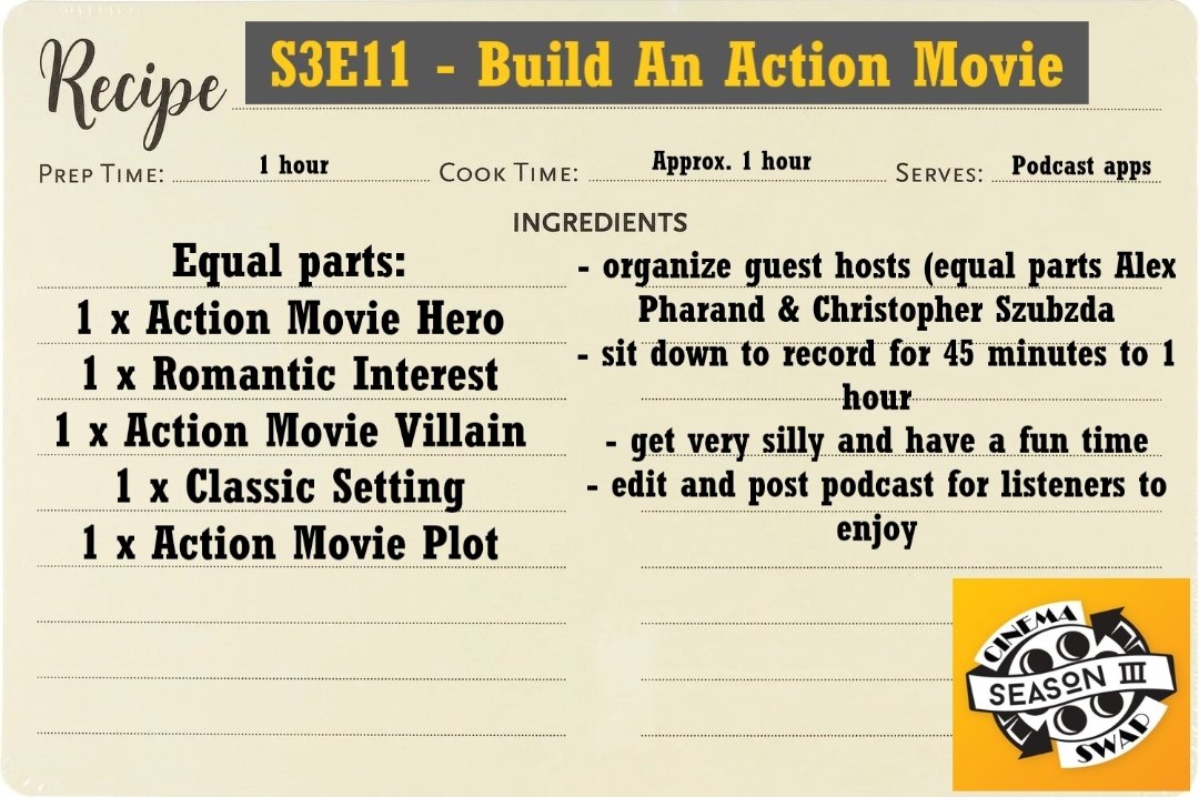 CinemaSwap's tweet photo. We're back with another action packed episode this week! While Forrester is on his mini-moon, Chris is once again joined by Alex and new Chris to build their own custom action movies, by taking parts from other action movies! https://t.co/pqv11k0WCB